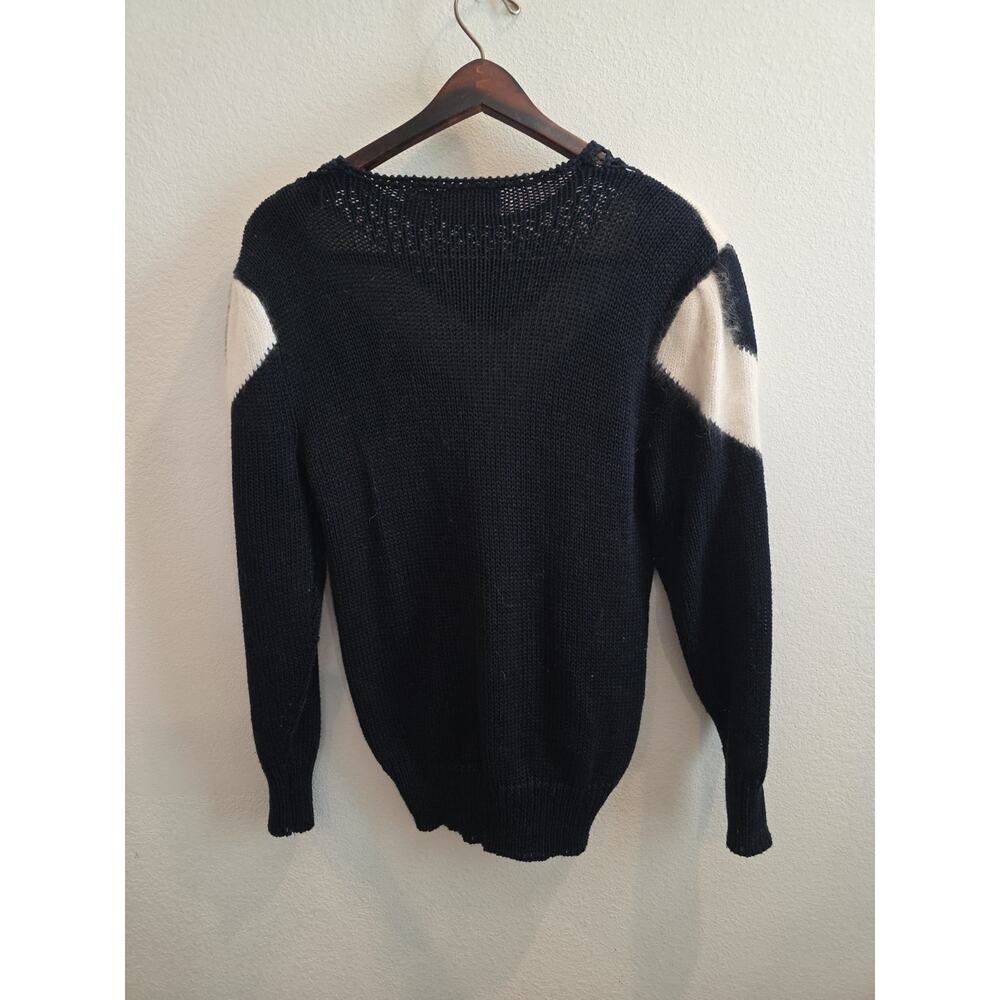 Vintage Eddie Dassin Black White Floral Pearl Embroidered Knit Sweater Medium - Picture 9 of 9